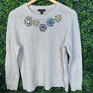 J. Crew Cream Sweater with Embellishments wool blend